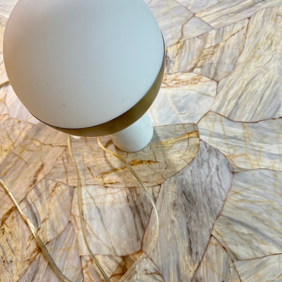 Modern Globe Lamp White Frosted Shade Brass Accent Marble Base Table Light